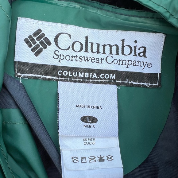 Columbia Men's Large Green Hood Snap Zip‎ Pockets Breathable Waterproof Jacket - Picture 4 of 15